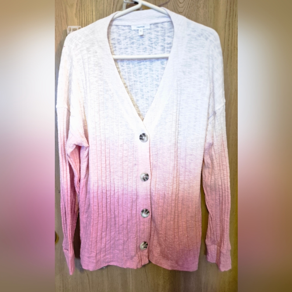 Maurices Pink Ombre ribbed Knit v-neck button front Cardigan Shirt 0X XL XXL